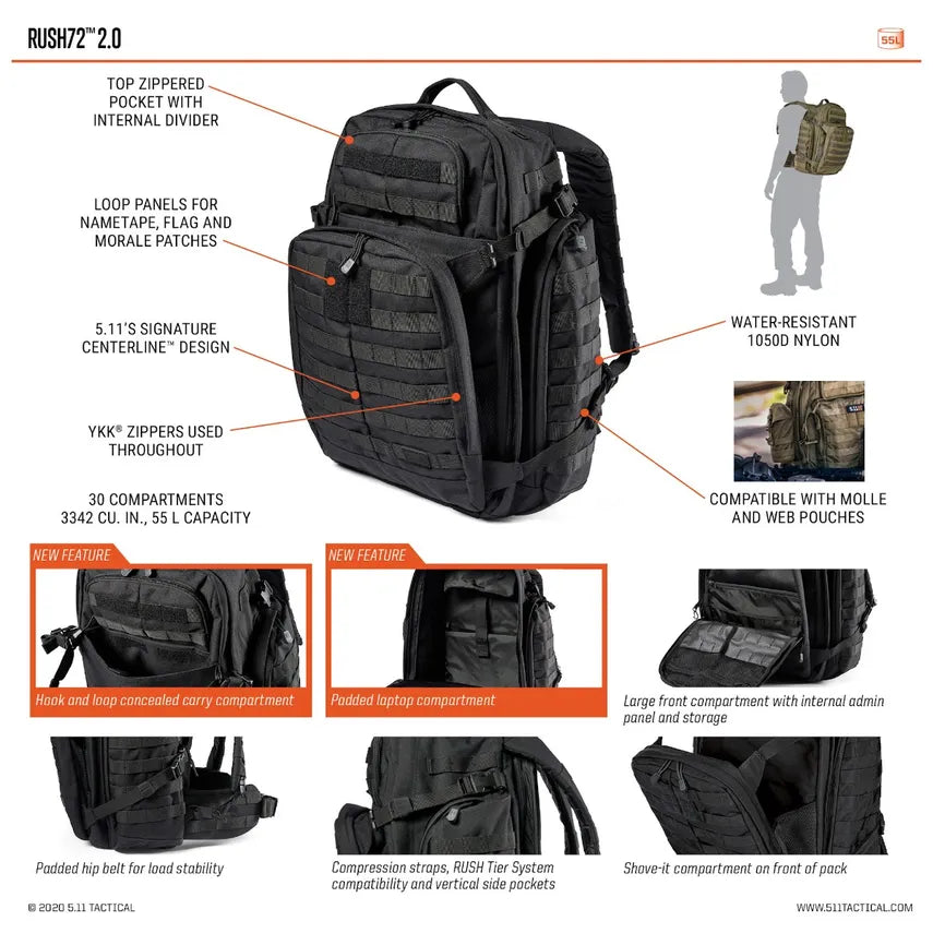5.11 Tactical RUSH 72 2.0 Backpack 55L