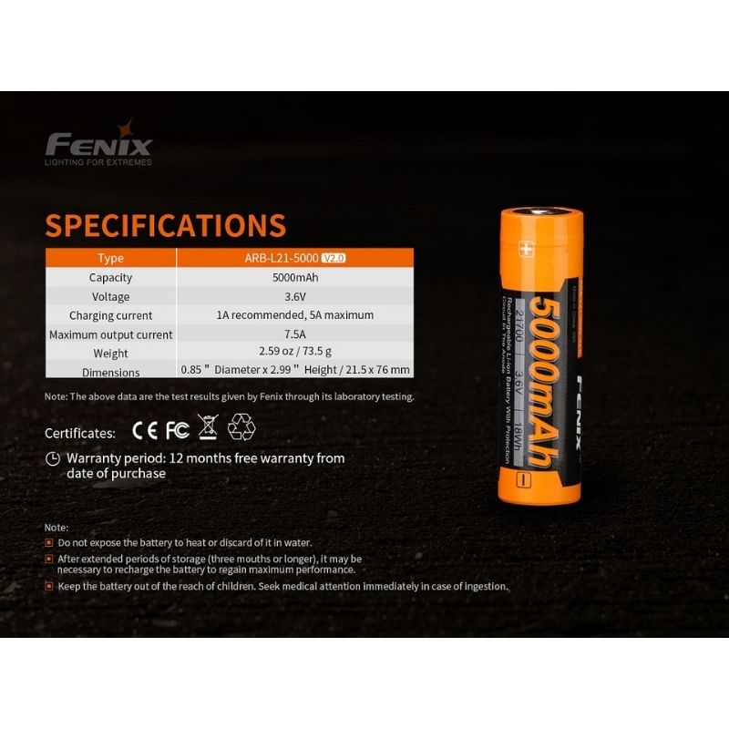 Fenix ARB-L21 5000 V2.0 21700 Li-ion Rechargeable Battery