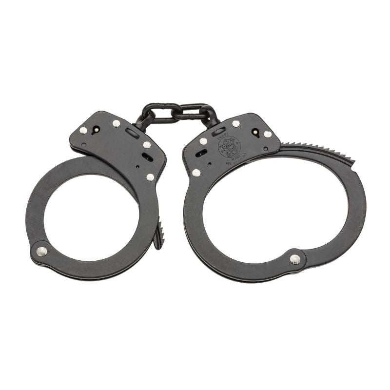 【値下げ売切Smith & Wesson M100-1手錠レザーケース付き本物 Smith & Wesson M100-1 HANDCUFFS BLACK| 911supply.ca