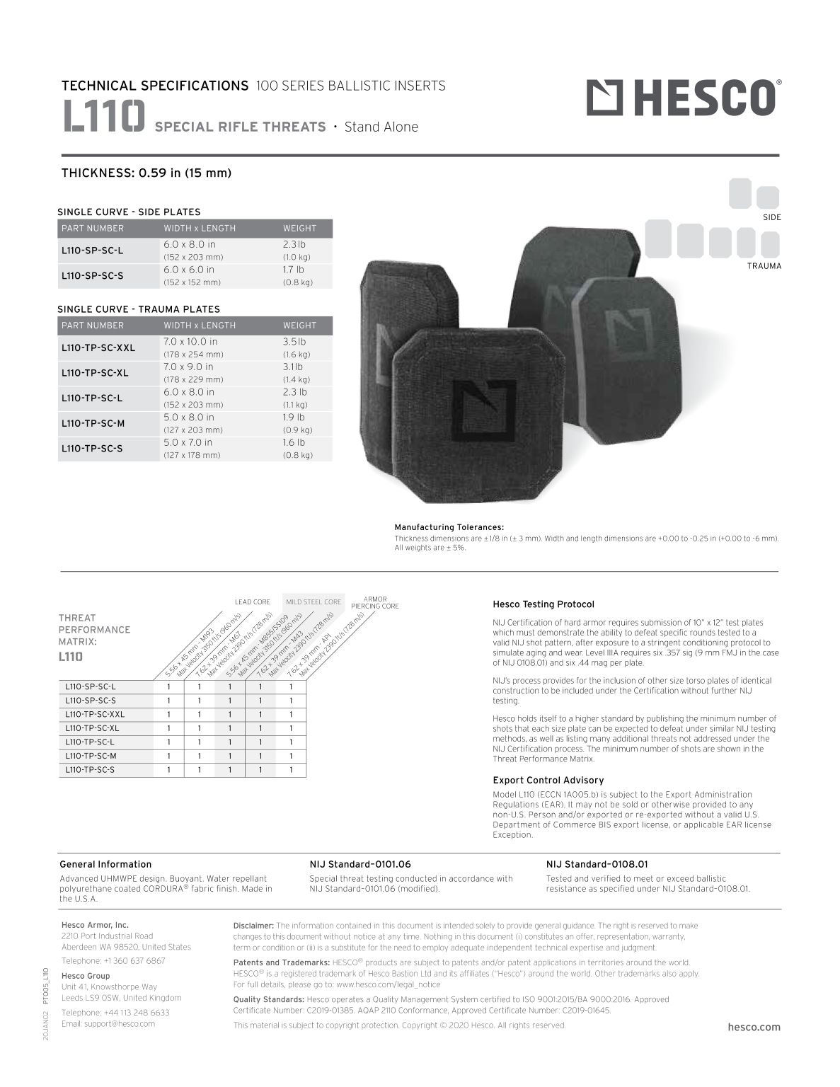 HESCO L110 Special Threat 6x6 Side Plate (Single Plate)