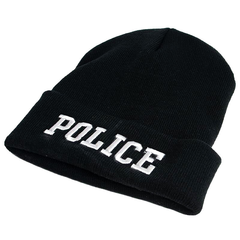 911 Folded Beanie Police Black with white lettering ^